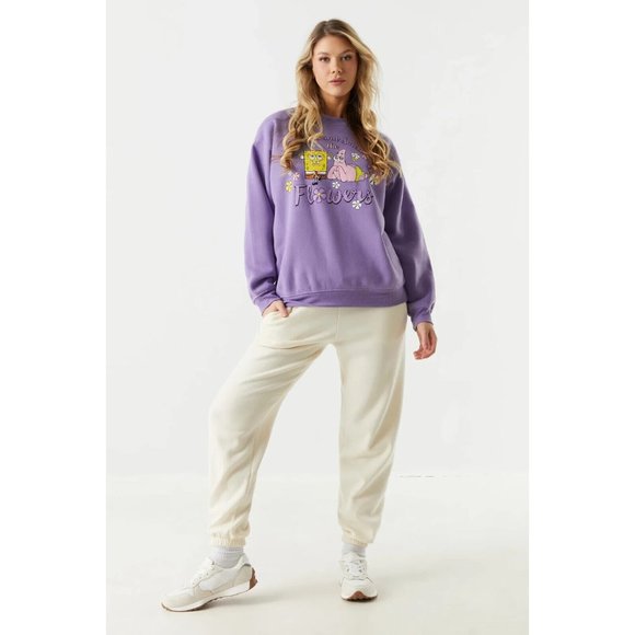 Purple SpongeBob Hoodie SquarePants and Patrick Flowers Sweatshirt Women’s Large - Picture 3 of 9